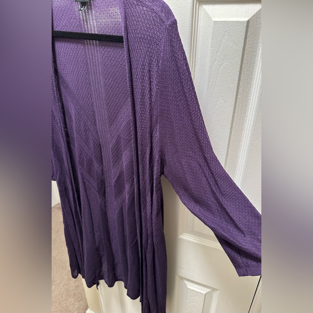 Women's Purple Open-Front Sweater - Picture 8 of 13